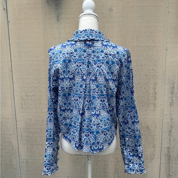 J. Crew Liberty Blue Floral Crop Ruffle Collar Blouse - Picture 5 of 14